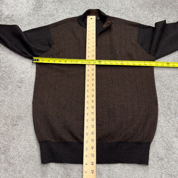 Erdos Wool 1/4 Zip Beaded Pullover Sweater Mens Medium Brown Colorblock Striped - Picture 9 of 13
